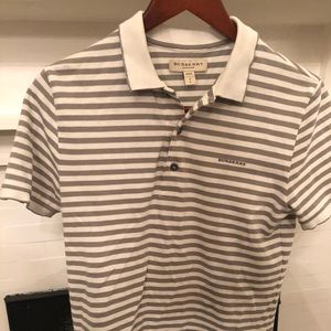 Grey & white stripped Burberry polo